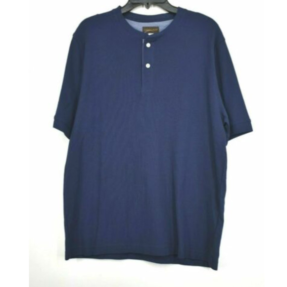 Thomas Dean Mens Navy Short Sleeve Waffle Knit Henley Shirt Cotton Small - Picture 1 of 3